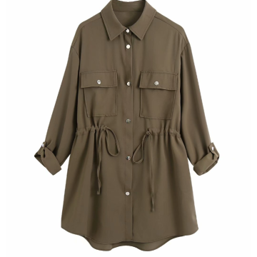 Women's New Lapel Waist drawstring Coat