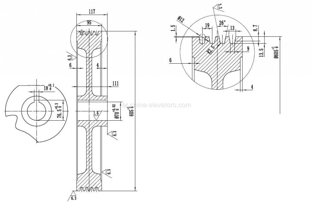 D605mm الجر Traction Sheave لمصاعد Thyssenkrupp Dongyang