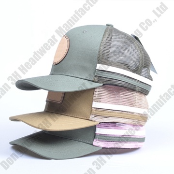 High Profile 6 Panel Mesh Baseball Gorras with Leather Patch Logo Trucker Cap