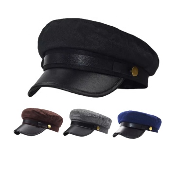 Cotton PU Brim Bakerboy Caps with Custom Logo for Men and Women