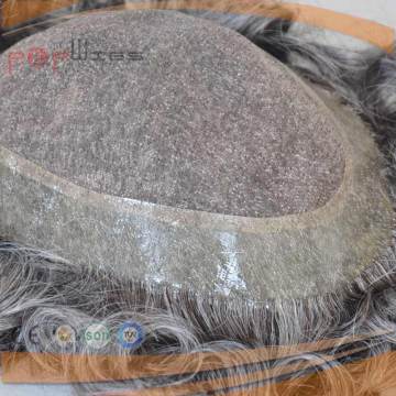 Grey Handtied Mixed Color Hot Selling Men PU Border Hair Piece
