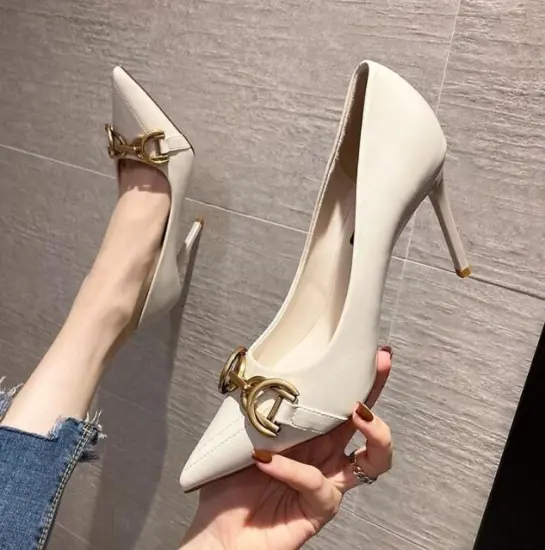 Vintage Style High Heels with Metal Belt Buckle: Glamorous and Sleek Footwear