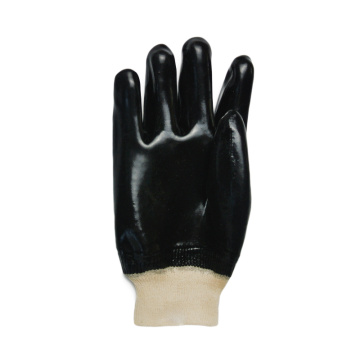 Black PVC coated gloves cotton linning smooth finish