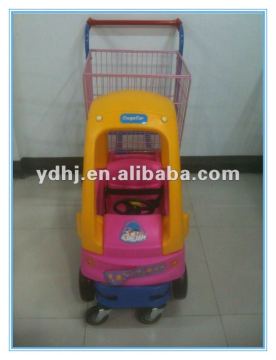 Children Metal Shopping Cart With Funny Toy Car