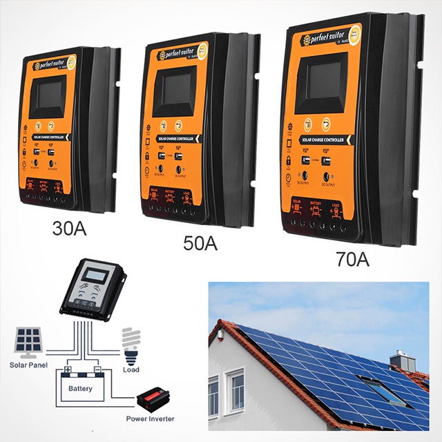 PWM Tracker GEL AGM Lead Acid 12V 24V Auto 30A 50A 70A Battery Charger Regulator Double USB 5V Solar Charge Controller6