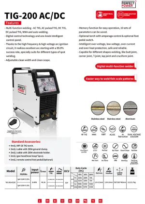 200A Argon Electric Welding TIG-200P: AC DC Smart Pulse Cold Welding Machine for Aluminum TIG Welding