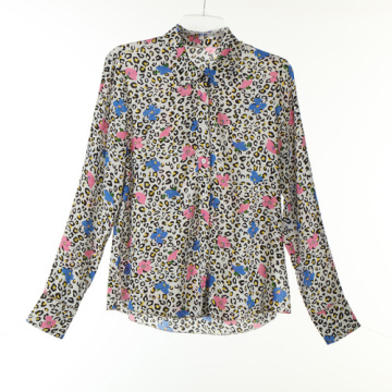 Flower Pattern Print Viscose Koshivo Long Shirts