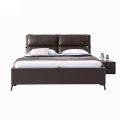 Itim na malambot na kama upholstered leather wood bed frame