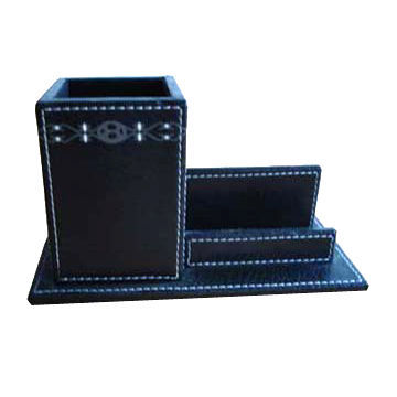 Organizador de Desktop de couro com placa rígida de madeira, disponível em preto