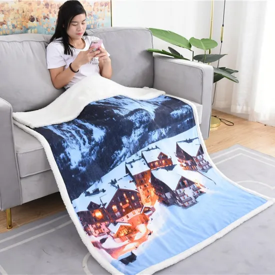 Digital print sideways photo polyester Double-Layer Super Soft Cozy Plush sherpa fleece customized blanket
