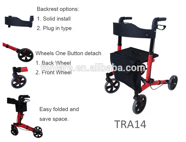 Tonia Lightweight Aluminium Rollator Aids Walking pour les personnes handicapées et les personnes âgées TRA14