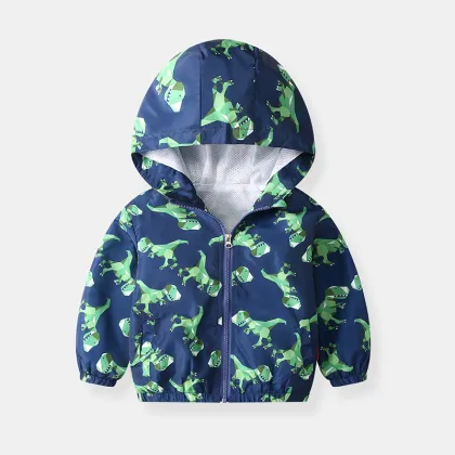 Children's clothing fashion cartoon zipper hood children's coats mesh lining long sleeve boys jackets kids