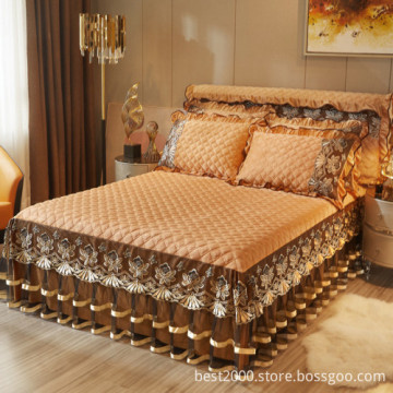 Wholesale Crystal Velvet Lace Bed Skirt and Thickened Cotton Bed Cover Mattress Protection