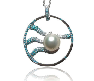 1224-FF singola perla pendente con diamante