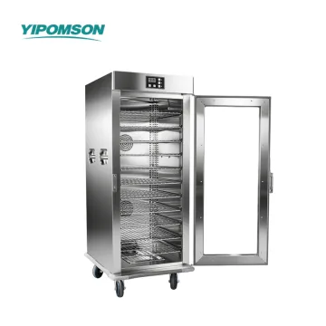 Glass display hot food cabinet on wheels
