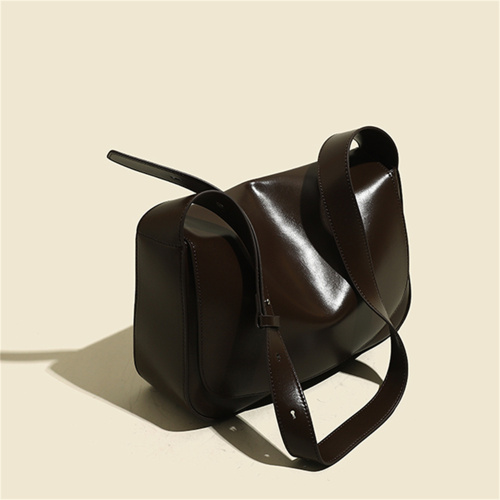 Wide Strap Genuine Leather Messenger Handbag