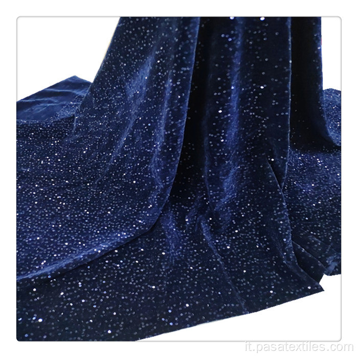 NAVY BLUE SEQUIN 3MM VELVET SPANDEX DHL Fast Consegna in tessuto vestito