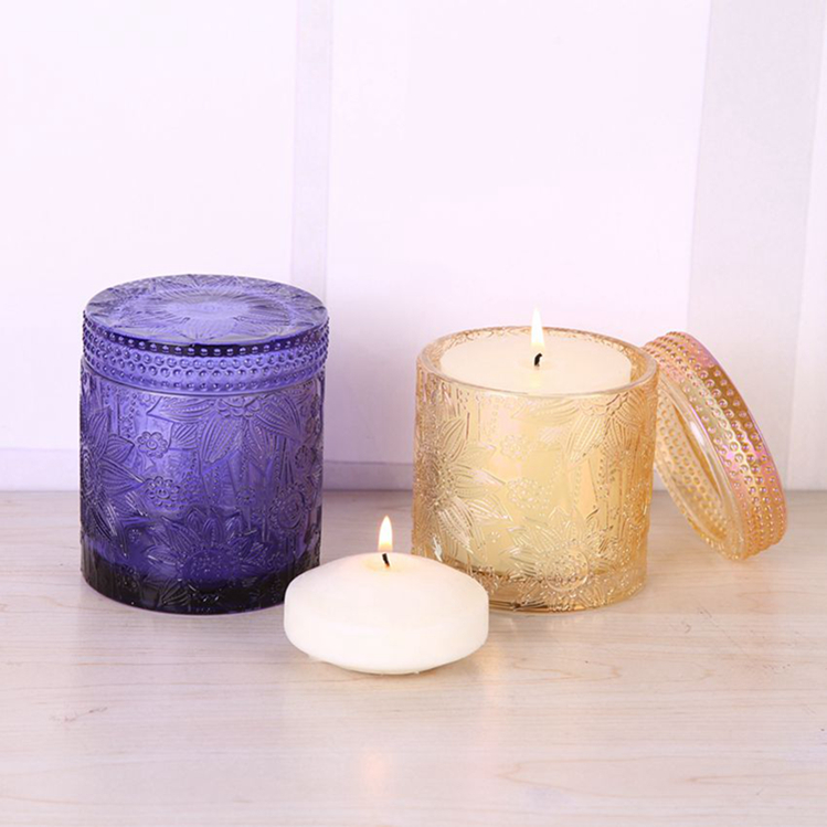 Br 1712 Handmade Lotus Pattern Glass Candle Jar For