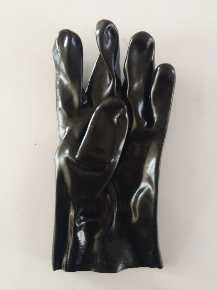 Black PVC gloves smooth finish interlock liner 10"