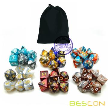 Bescon New Style 6X7 42pcs jeu de dés polyédriques, 6 Unique brillant deux tons Gemini polyédrique 7-Die Sets Donjons et Dragons DND