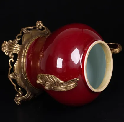 Chinese High-end Copper Inlaid Oriental Red Ceramic Vase