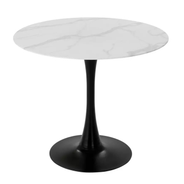 New Design: 4 Seater Dining Table with Simple Style, Marble Effect Finish and Black Metal Base