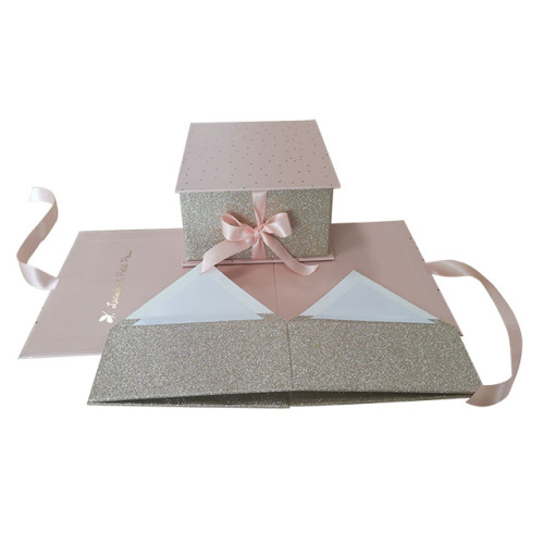 Luxury Glitter Paper Foldable Packaging Box with ribbon