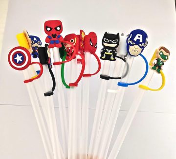 Decorazioni per feste per bambini divertenti e carini: cannucce riutilizzabili con tappi di personaggi a tema