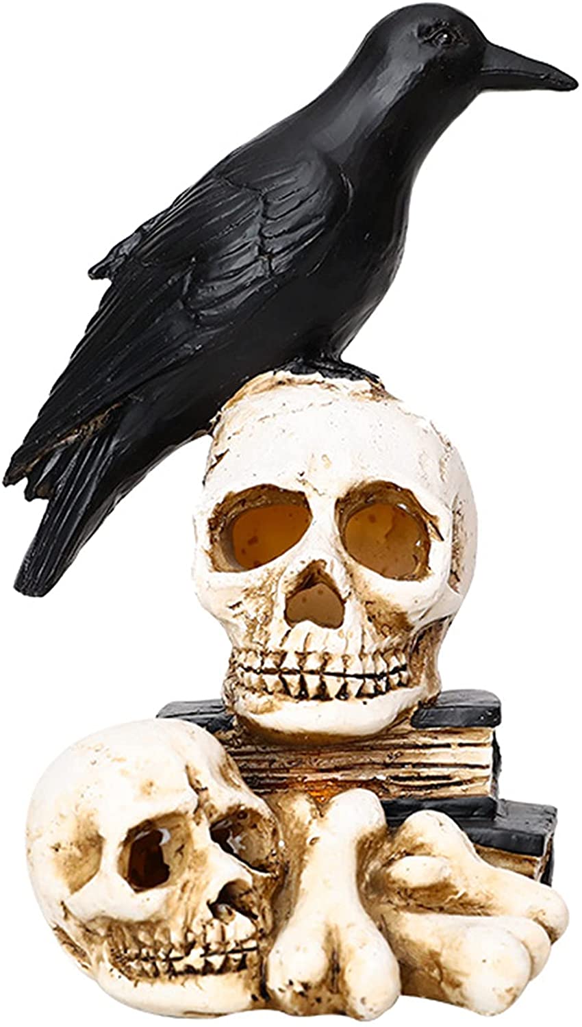 Perched Raven On Skull Halloween Home Decor Gift