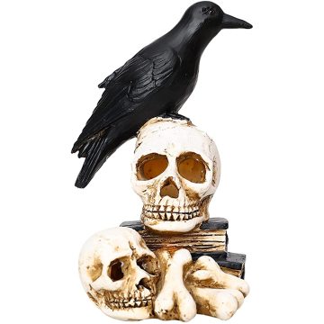 Perched Raven On Skull Halloween Home Decor Gift