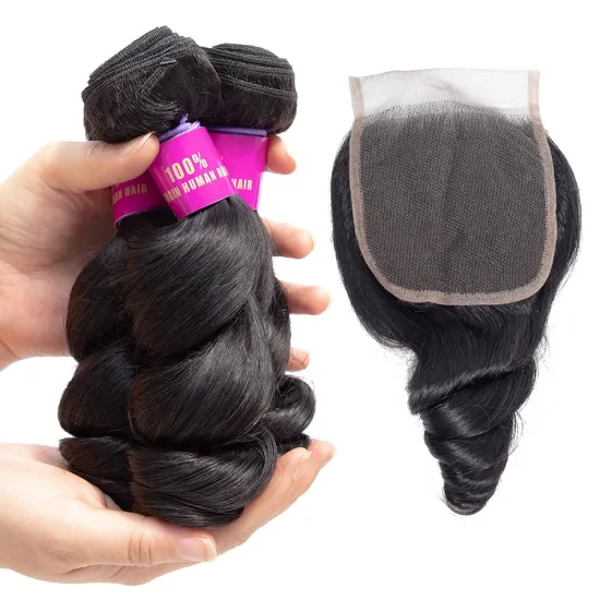 7A Garde 100% Malaysian Loose Wave Virgin Human Hair Weaving Weft And Silk Top Lace Closure With Baby Hair