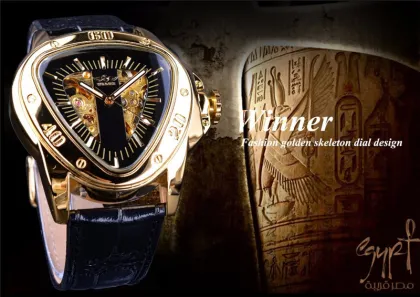 SLZg65 Steampunk Fashion Triangle Golden Skeleton Movement Men's Automatic Mechanical Watch: Top Brand Luxury Winner