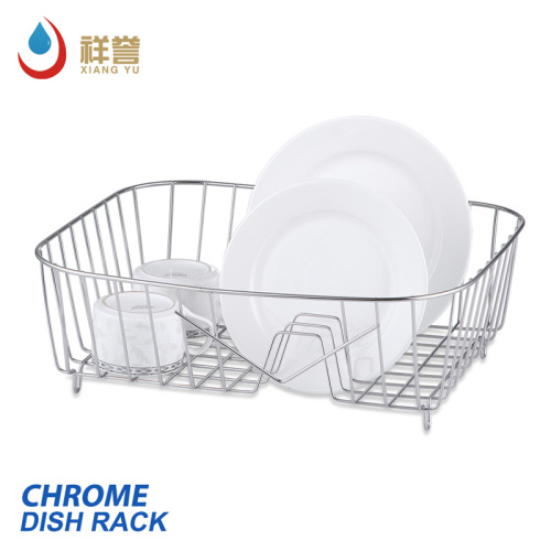 Rack de secagem de pratos de metal banhado por cromo de cozinha