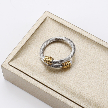 Adjustable Stainless Steel 18K Gold Pearl Beads Ring for Men Women