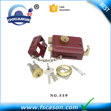 Iron material rim door lock with brass key