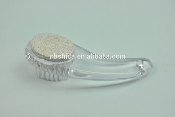 plastic nail brush with pumice stone and bent handle