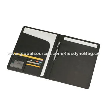 A4 Black Conference File Folder, Business Executive Portfolio, Zipped/Ring Binder