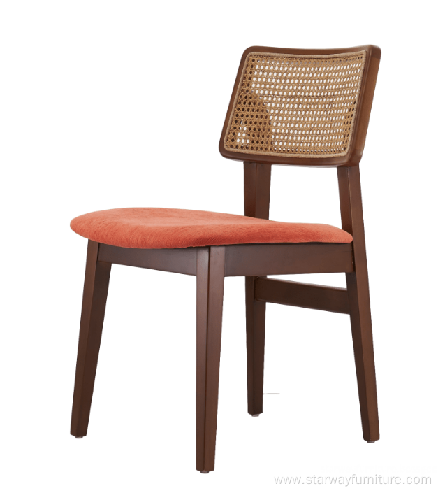 Modern solid Wood Rattan Back Upholstered Restaurant chair