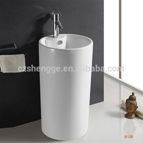 Porcelain round shape free standing one piece ceramic basin and ceramic sink