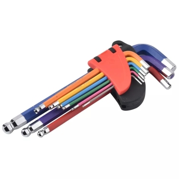 9pcs Hardened Hole Colored Hexagon Key Set: Star Torx, Ball End Allen Wrench