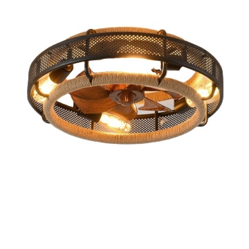20 Inch Cage Low Profile Ceiling Fan with Remote Control, 6 Wind Speeds, Reversible, Timing, Industrial Design, and Light