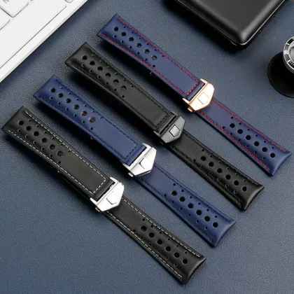 22mm Luxury Blue Calf Leather Watch Strap for Tag-Heuer
