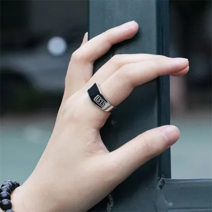 925 Sterling Silver Black Enamel Signet Ring for Men