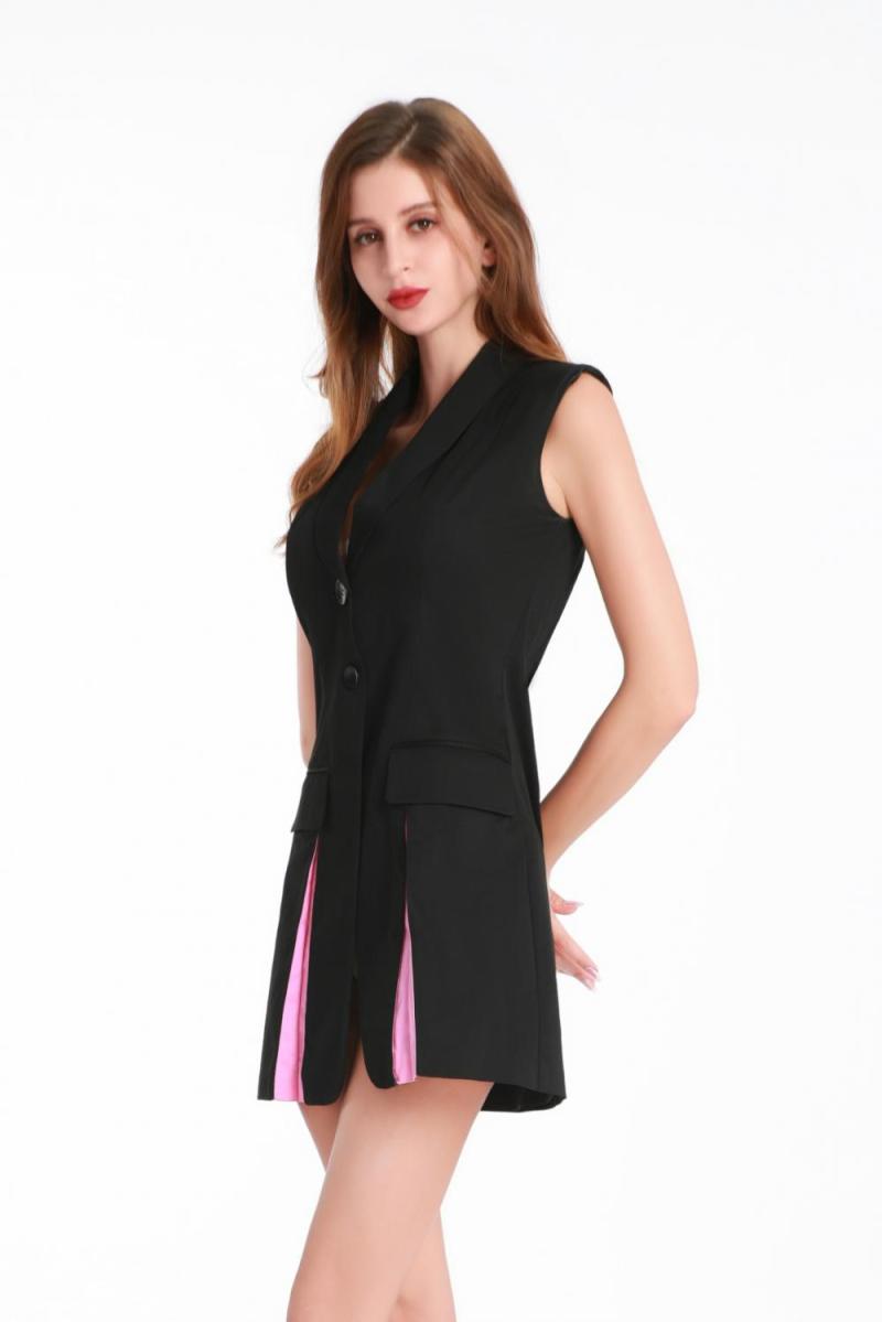 Sleeveless Mid-length Dress with Suit Collar