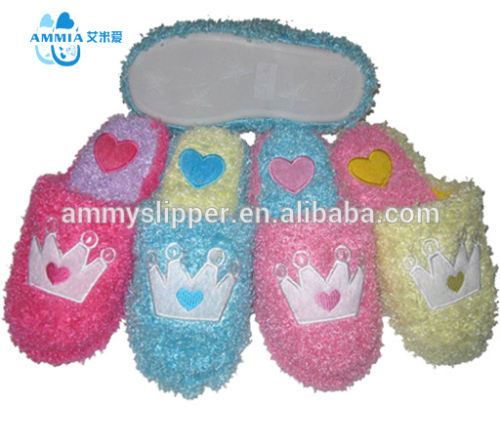 OEM kid's winter warm butterfly embroidery soft sole indoor slippers