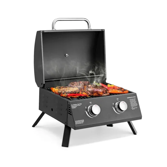 Black Portable Propane Gas Grill Arbecue Grill with 2 Burners for Outdoor Cooking Camping