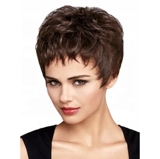 Best-selling short dark brown hair synthetic wigs natural wave and kinky curly hair for European and American women
