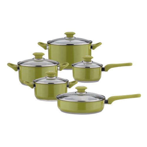 10pcs batterie de cuisine de couleur verte ensemble de pots à soupe