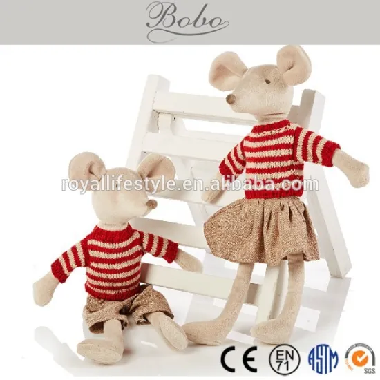 Super soft plush mice baby toys with red stripe sweater