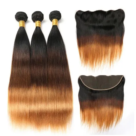 Brazilian Ombre Blonde Colored 3 Tones Peruvian Human Hair Weaves With Frontal, Brazilian Ombre Blonde Colored 3 Tones Hair